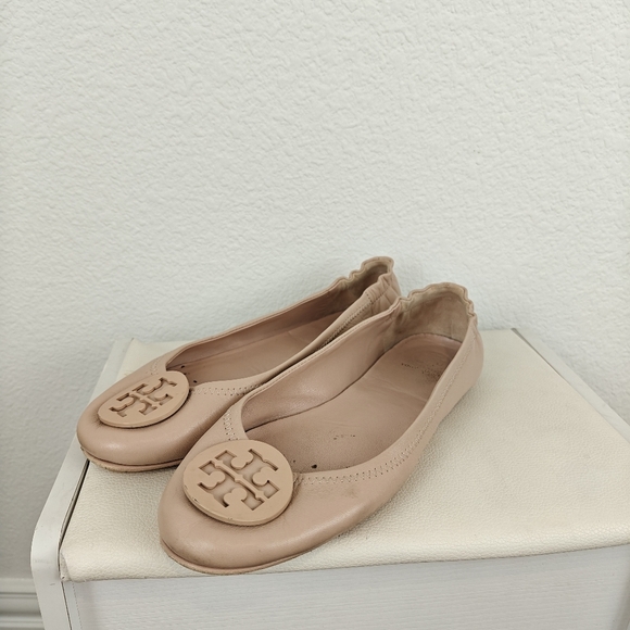Tory Burch Minnie Ballet Leather Flats In Pink Brick Size 7.5 - Picture 2 of 13